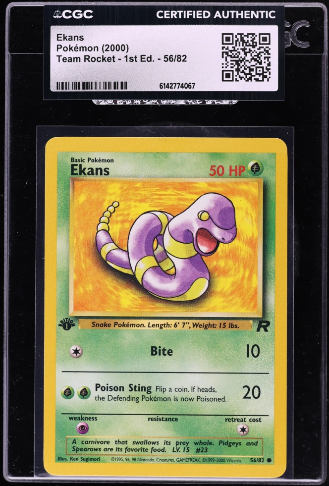 2000 Pokemon Team Rocket 1st Edition Ekans #56 CGC AUTH