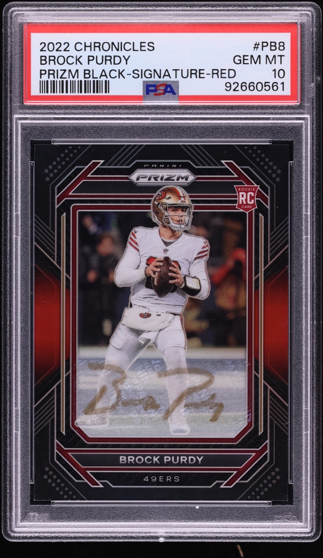2022 Panini Chronicles Prizm Black Red Brock Purdy ROOKIE AUTO /30 #PB-8 PSA 10 GEM MINT