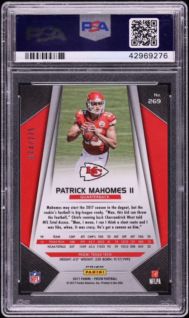 2017 Panini Prizm Orange Patrick Mahomes II ROOKIE /275 #269 PSA 10 GEM MINT