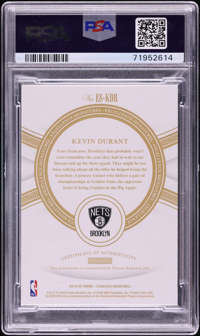 2019 Panini Flawless Excellence Amethyst Kevin Durant AUTO /3 #ES-KDR PSA 10 GEM MINT
