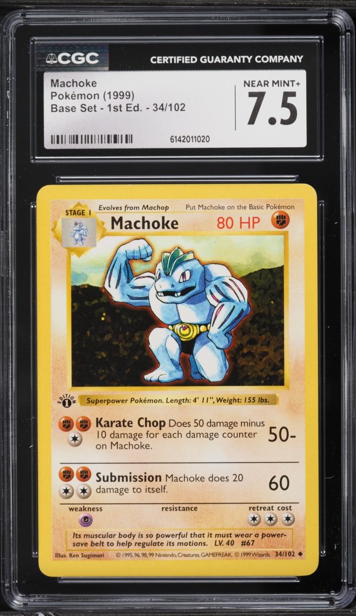 1995 machoke pokemon card Machoke Topps Series 1 Second Print Silver Foil Holo #67 CGC 9.5 – TBC Games