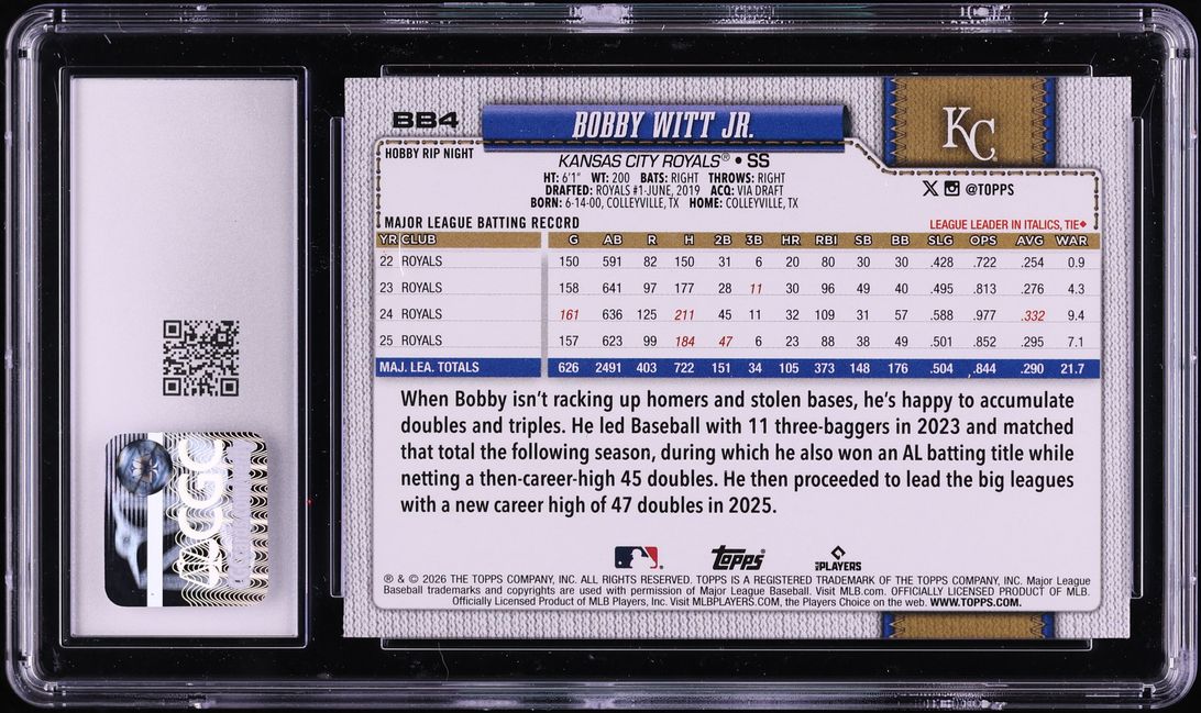 2026 Topps Hobby Rip Night Bobby Witt Jr. #BB4 CGC 9 MINT