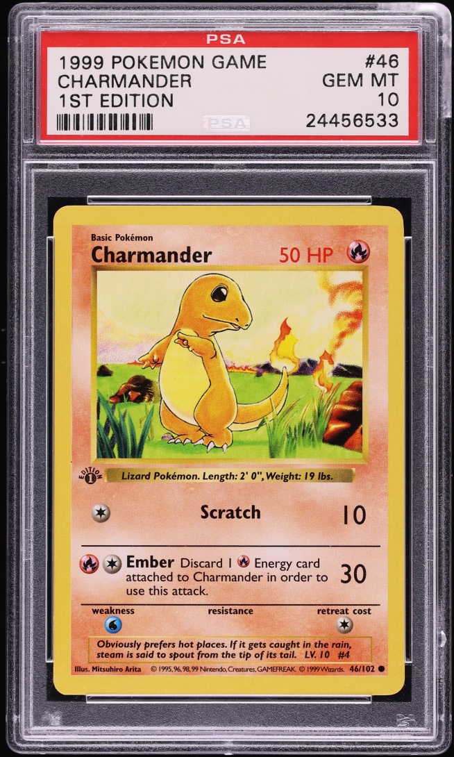 1999 Pokemon Base Set Shadowless 1st Edition Charmander #46 PSA 10 GEM MINT