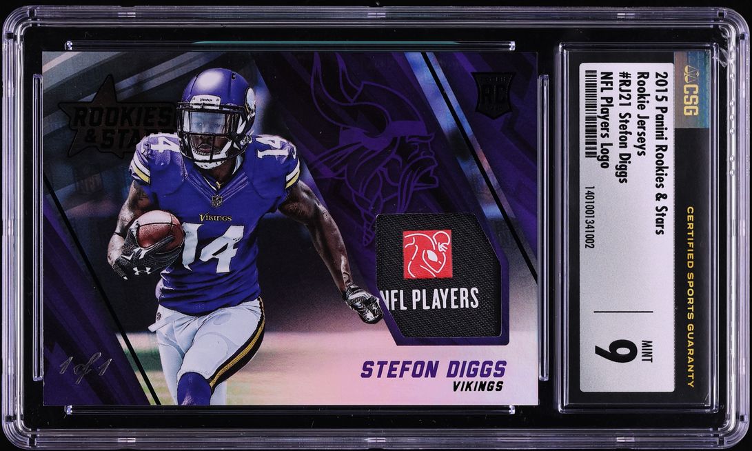 2015 Panini Rookies & Stars Stefon Diggs ROOKIE PATCH 1/1 #21 CSG 9 MINT