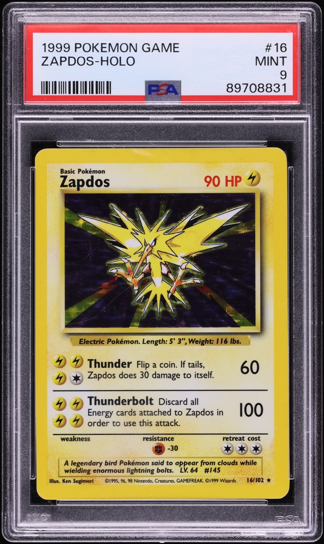 1999 Pokemon Base Set Holo Zapdos #16 PSA 9 MINT