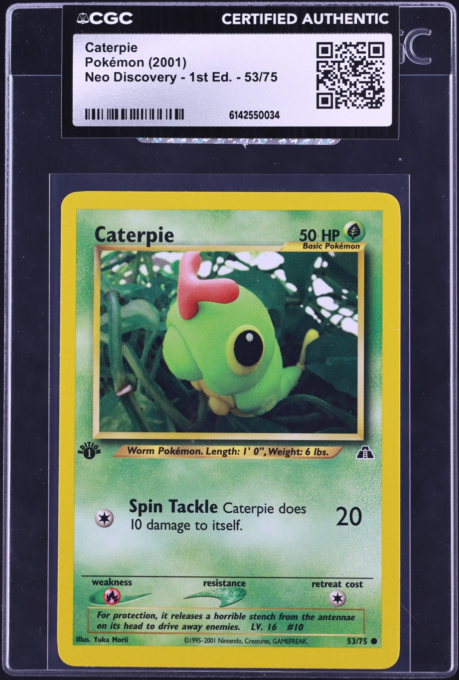 2001 Pokemon Neo Discovery 1st Edition Caterpie #53 CGC AUTH