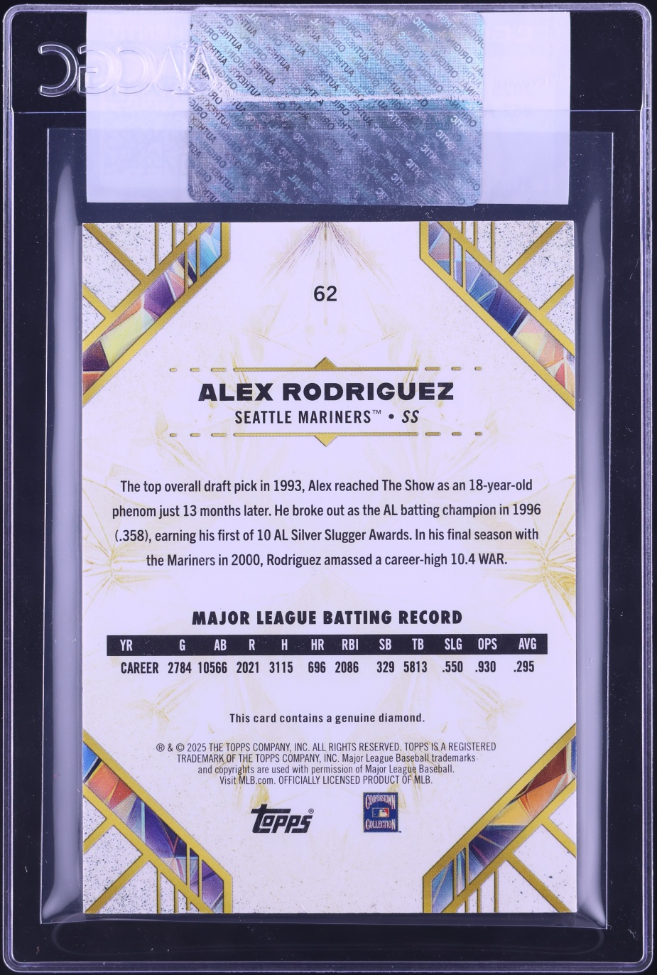 2025 Topps Diamond Icons Alex Rodriguez /25 #62 CGC AUTH