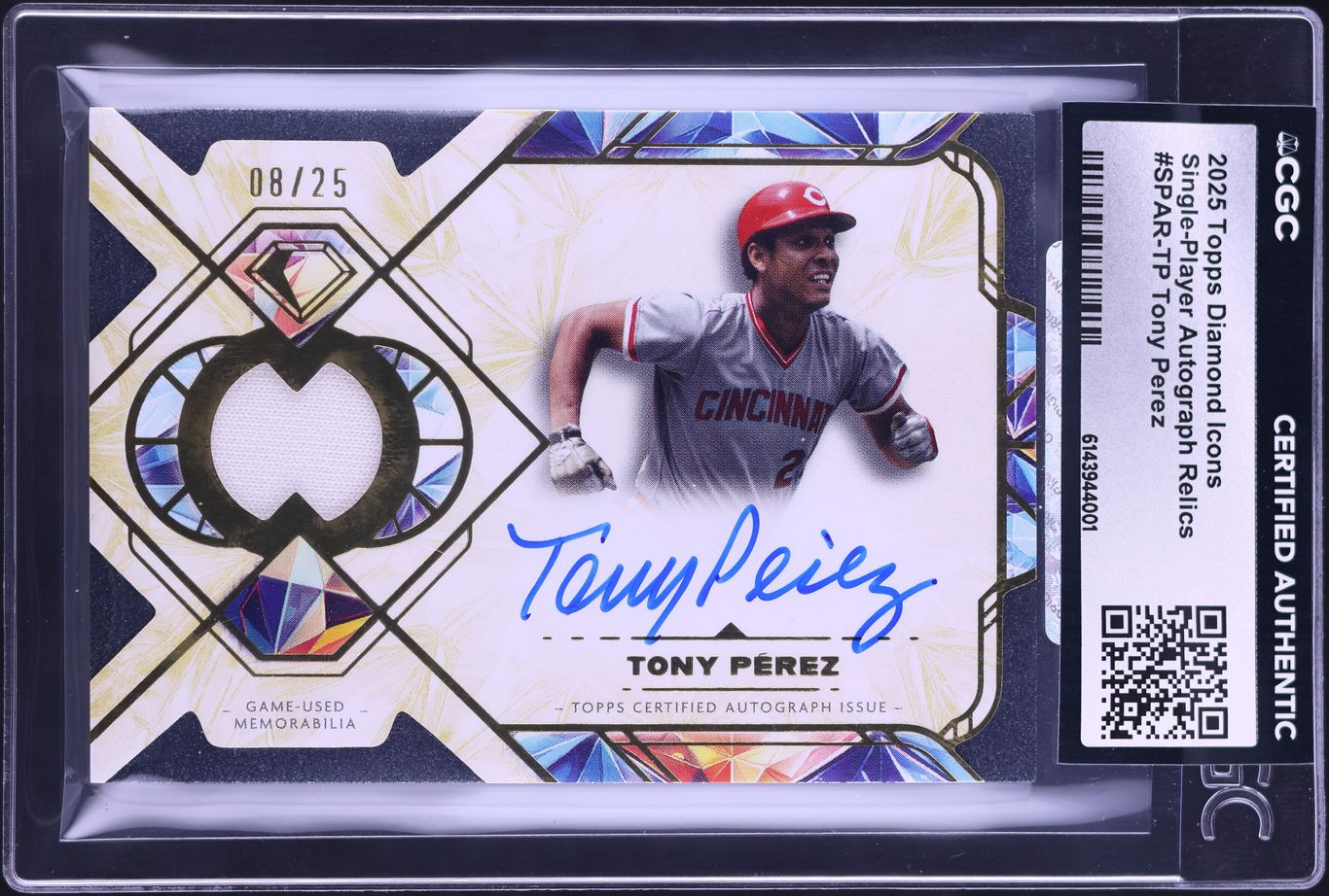 2025 Topps Diamond Icons Single-Player Tony Perez PATCH AUTO /25 #SPAR-TP CGC AUTH