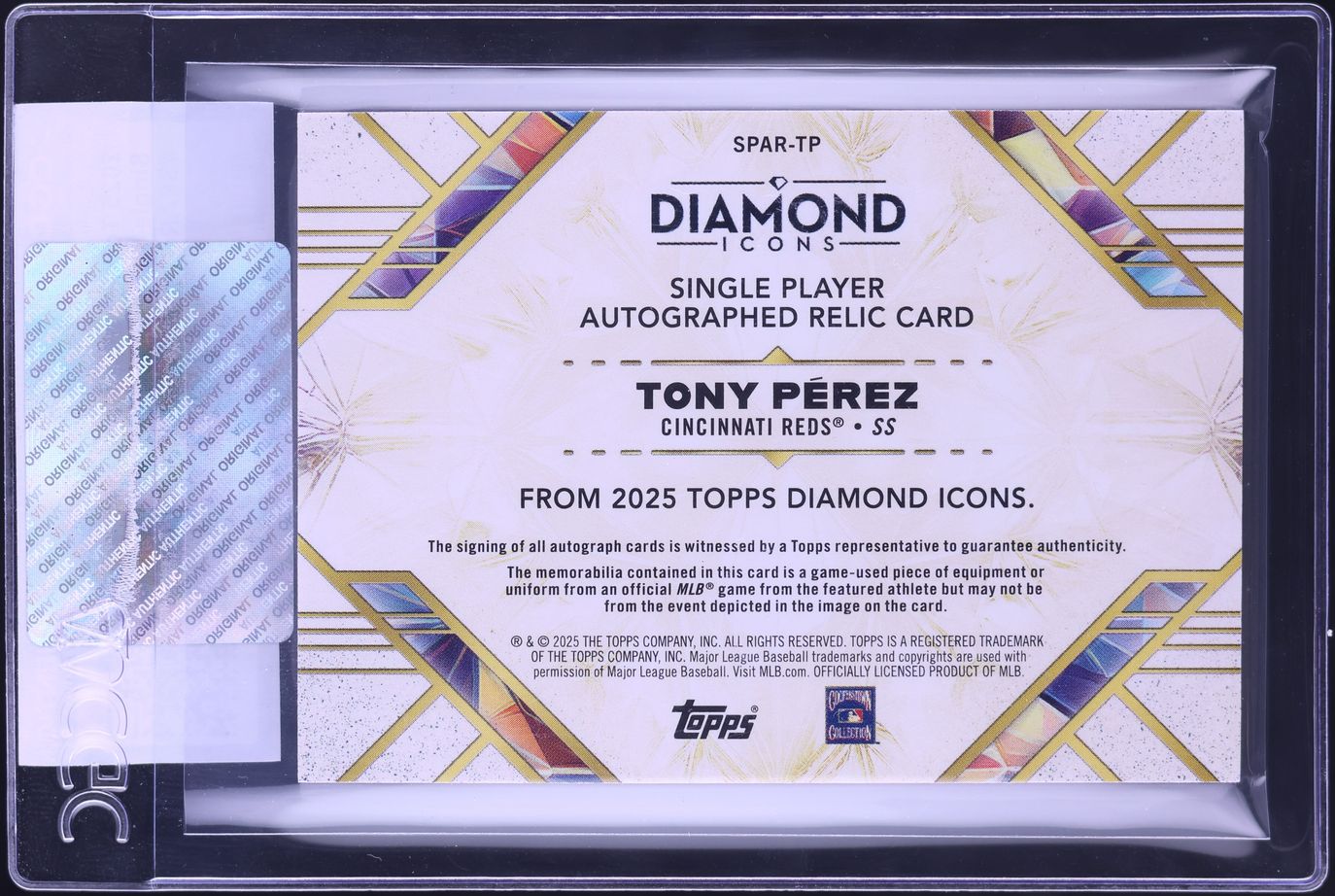 2025 Topps Diamond Icons Single-Player Tony Perez PATCH AUTO /25 #SPAR-TP CGC AUTH