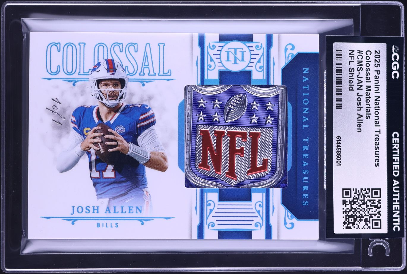 2025 National Treasures Colossal Josh Allen NFL SHIELD PATCH 1/1 #CMS-JAN CGC AUTH