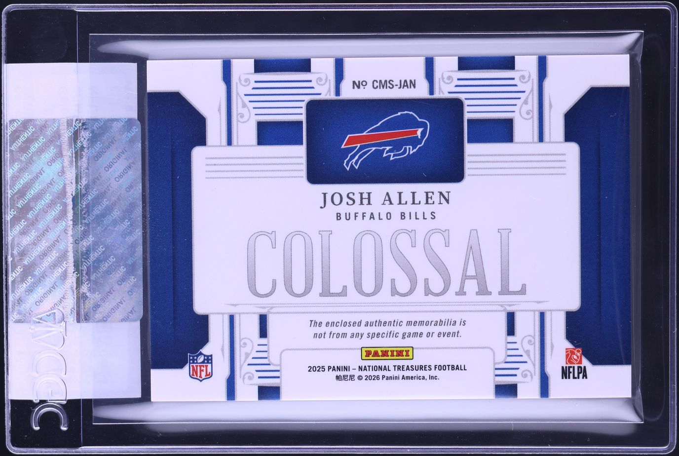 2025 National Treasures Colossal Josh Allen NFL SHIELD PATCH 1/1 #CMS-JAN CGC AUTH
