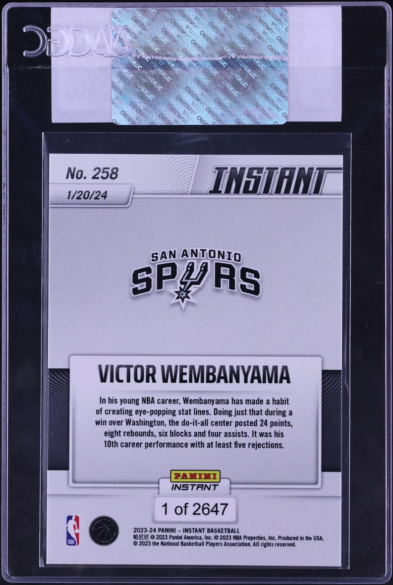 2023 Panini Instant Victor Wembanyama ROOKIE /2647 #258 CGC AUTH