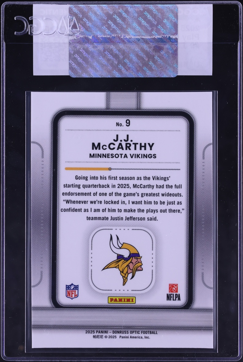 2025 Donruss Optic Play Action J.J. McCarthy #9 CGC AUTH