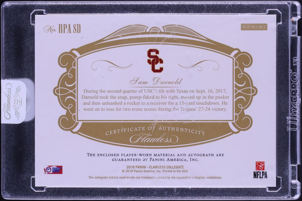 2018 Panini Flawless Collegiate Sam Darnold ROOKIE PATCH AUTO /25 #RPASD
