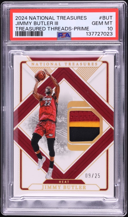 2024 National Treasures Treasured Threads Prime Jimmy Butler III PATCH /25 #BUT PSA 10 GEM MINT