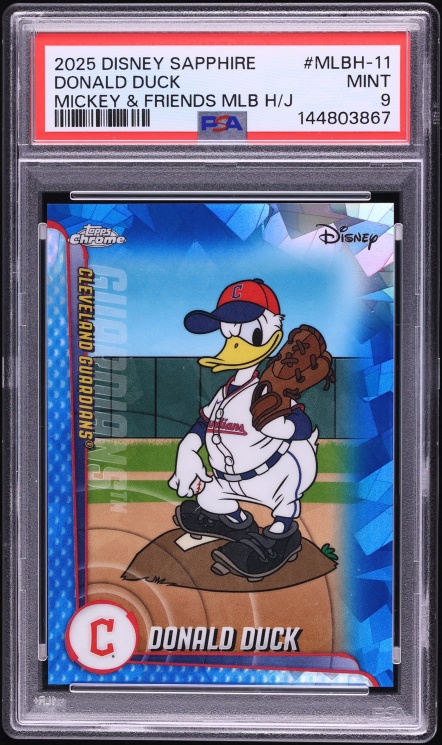2025 Topps Chrome Disney Sapphire Edition Mickey & Friends MLB Home Jersey Donald Duck PSA 9