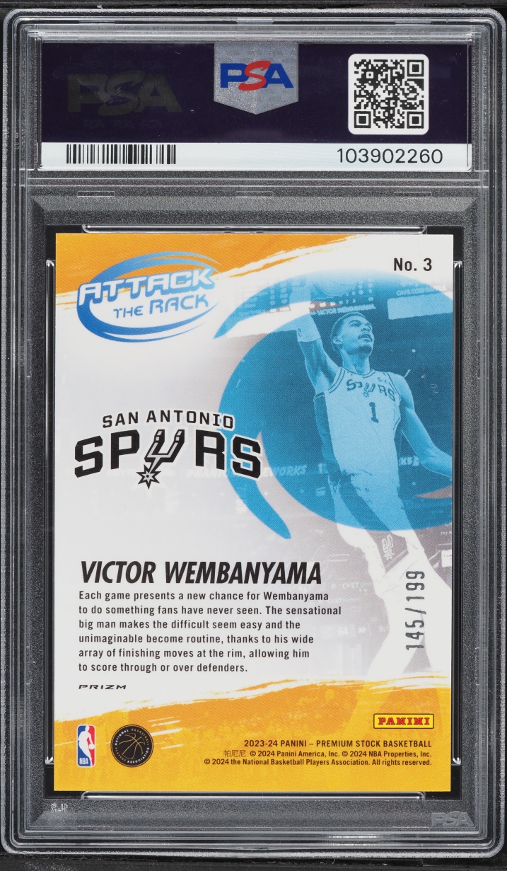 2023 Hoops Premium Stock Attack The Rack Red Seismic Primz Victor Wembanyama RC /199 PSA 10 GEM