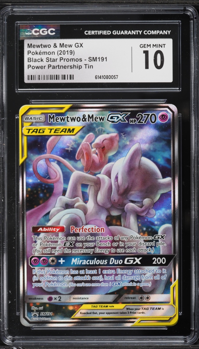 2019 Pokemon SM Promo Power Partnership Tin Full Art Mewtwo & Mew GX #SM191 CGC 10 GEM MINT