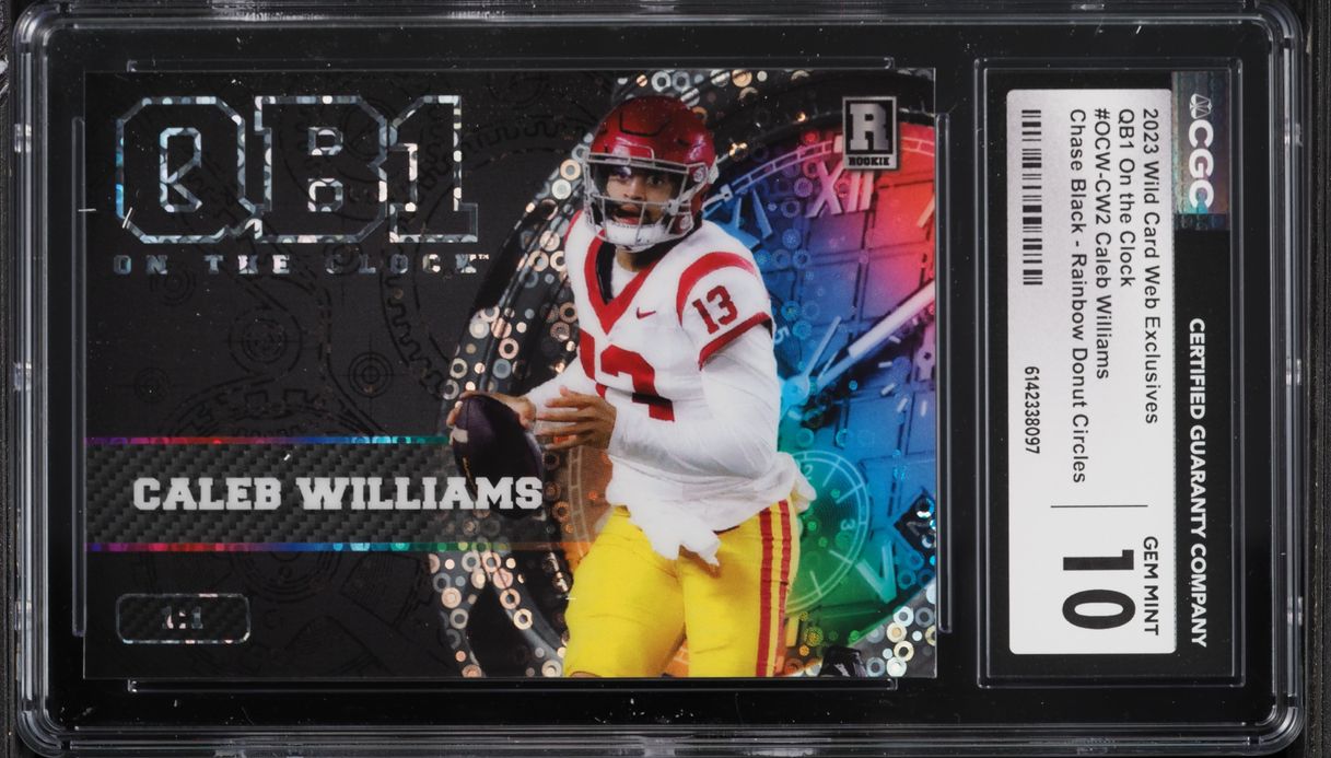 2023 Wild Card QB1 On The Clock Chase Black Rainbow Donut Circles Caleb Williams RC 1/1 CGC 10