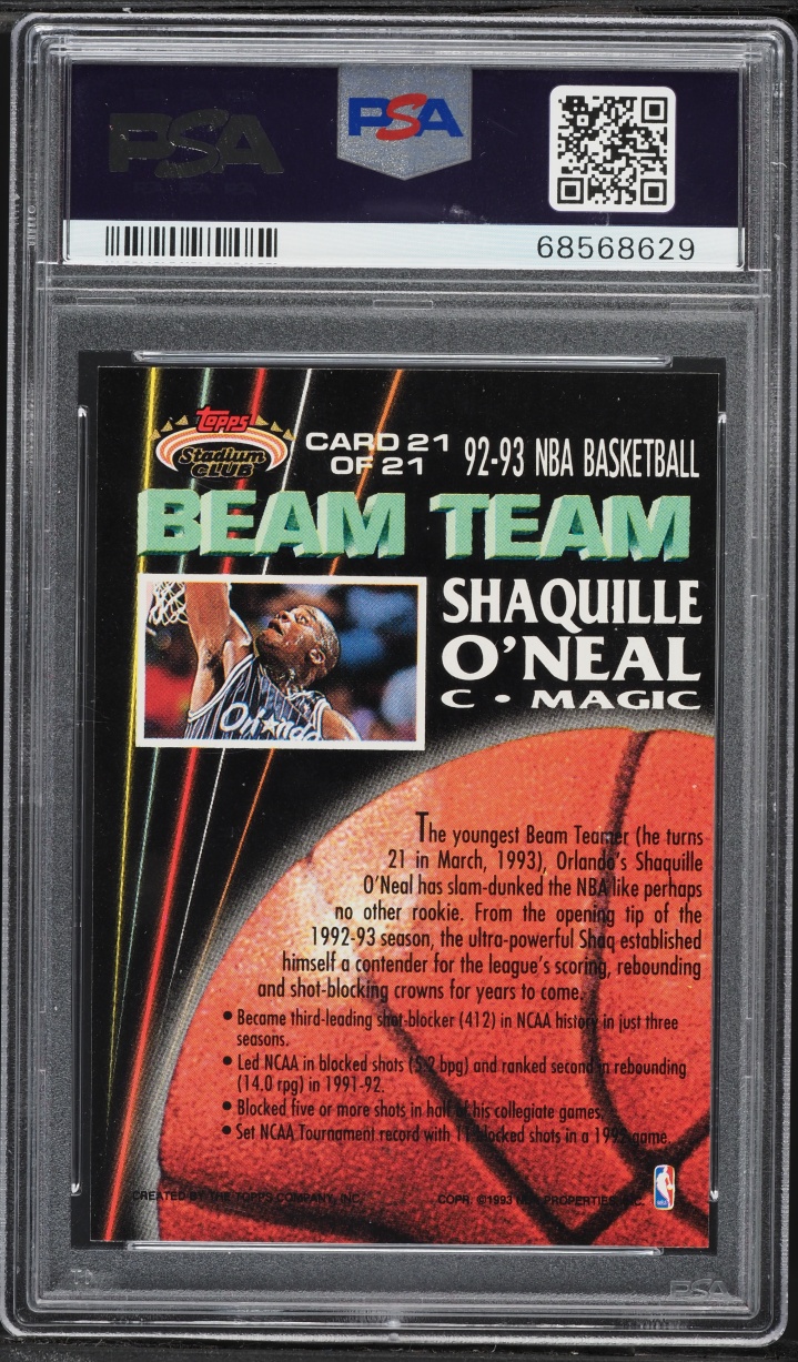 1992 Stadium Club Beam Team Shaquille O'Neal ROOKIE #21 PSA 10 GEM MINT