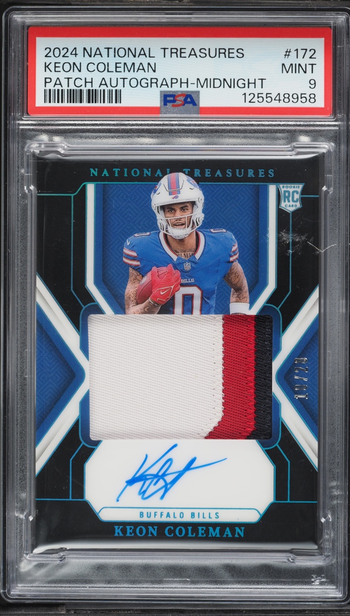 2024 National Treasures Midnight Keon Coleman ROOKIE PATCH AUTO /20 #172 PSA 9 MINT