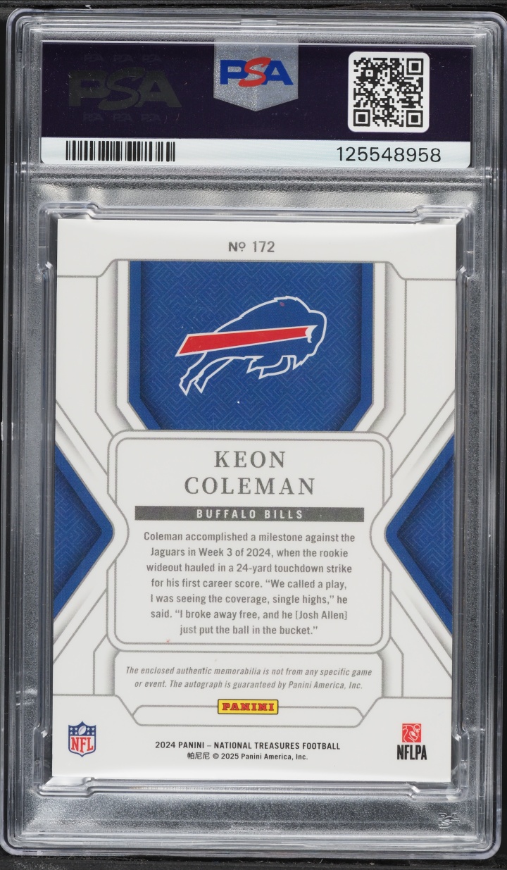 2024 National Treasures Midnight Keon Coleman ROOKIE PATCH AUTO /20 #172 PSA 9 MINT