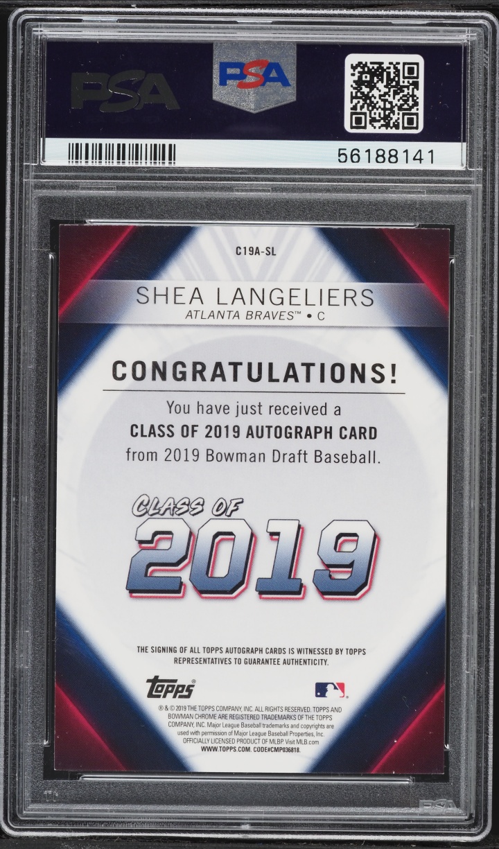 2019 Bowman Draft Class Of '19 Superfractor Shea Langeliers PROSPECT AUTO 1/1 #C19A-SL PSA 9