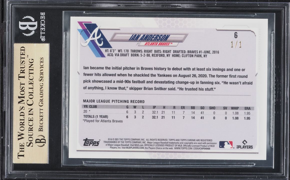 2021 Topps Chrome Ben Baller Superfractor Ian Anderson ROOKIE 1/1 #6 BGS 9.5 GEM MINT