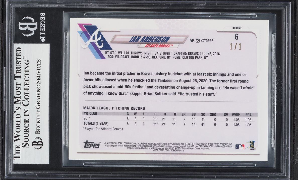 2021 Topps Chrome Superfractor Ian Anderson ROOKIE 1/1 #6 BGS 9 MINT