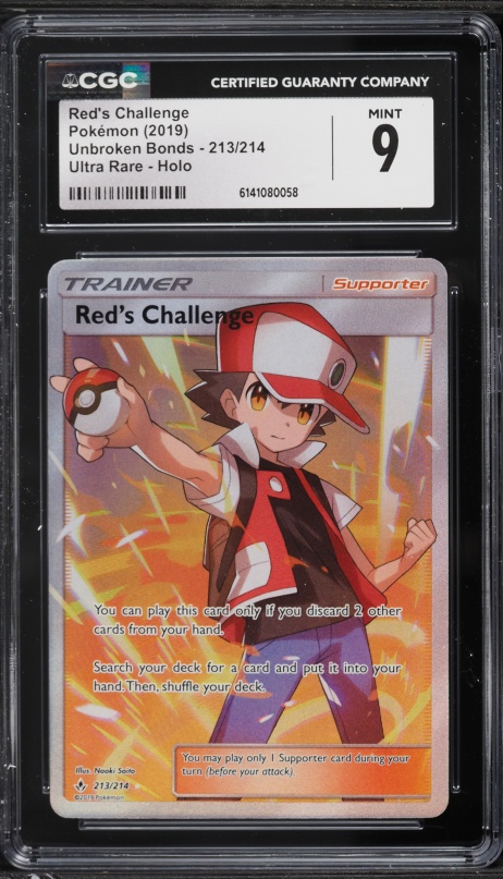 2019 Pokemon Sun & Moon Unbroken Bonds Full Art Red's Challenge #213 CGC 9 MINT