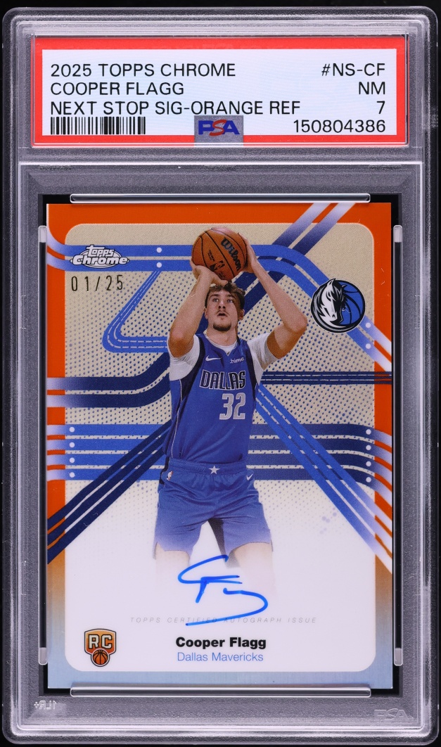 2025 Topps Chrome Next Stop Signatures Orange Refractor Cooper Flagg ROOKIE AUTO 1/25 PSA 7
