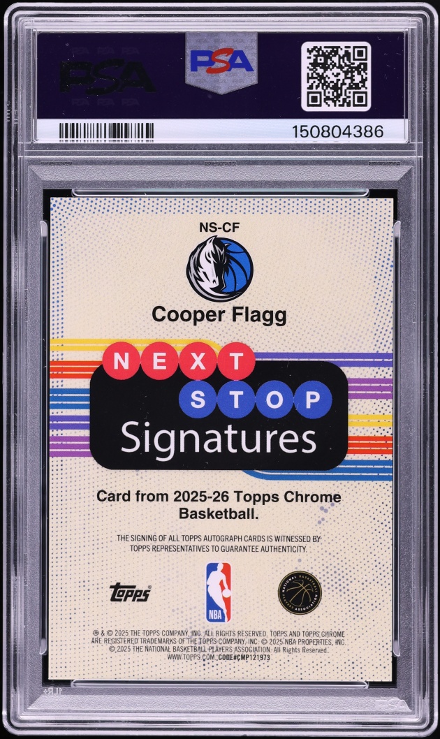 2025 Topps Chrome Next Stop Signatures Orange Refractor Cooper Flagg ROOKIE AUTO 1/25 PSA 7