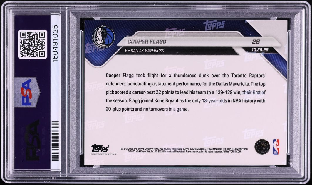 2025 Topps Now Foilfractor Cooper Flagg ROOKIE 1/1 #28 PSA 9 MINT