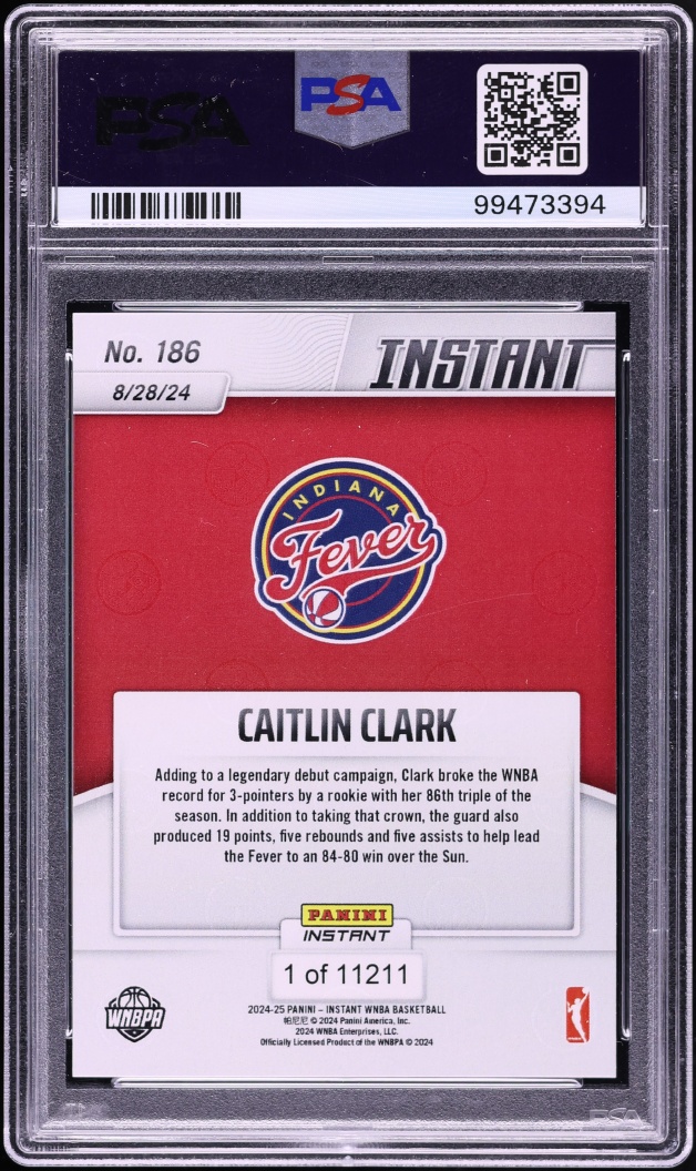 2024 Panini Instant WNBA Caitlin Clark ROOKIE /11211 #186 PSA 10 GEM MINT