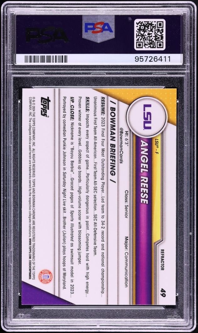 2023 Bowman University Chrome Refractor Angel Reese ROOKIE #49 PSA 10 GEM MINT