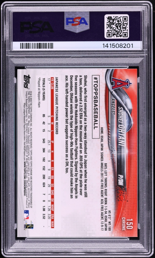 2018 Topps Chrome Pitching Shohei Ohtani ROOKIE #150 PSA 10 GEM MINT