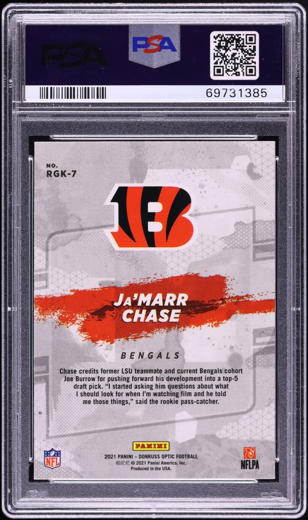 2021 Donruss Optic Gridiron Kings Ja'Marr Chase ROOKIE #RGK-7 PSA 10 GEM MINT