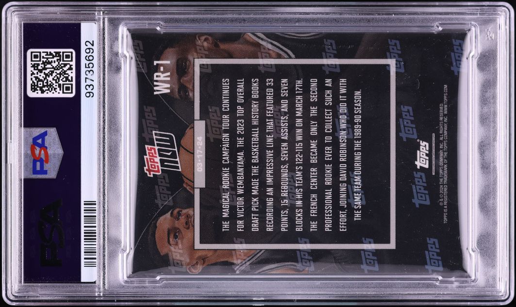 2023 Topps Now David Robinson Victor Wembanyama ROOKIE #WR1 PSA 10 GEM MINT