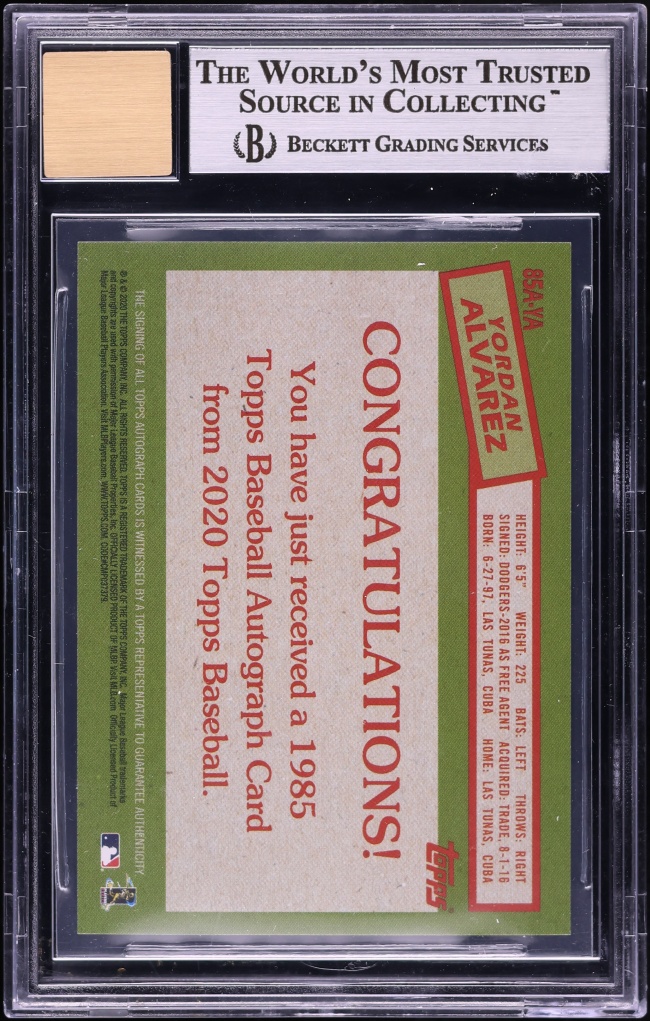 2020 Topps '85 Autographs Yordan Alvarez ROOKIE AUTO #85AYA BGS 9 MINT
