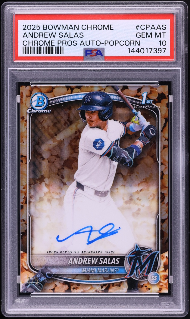 2025 Bowman Chrome Popcorn Refractor Andrew Salas PROSPECT AUTO 1/5 #CPA-AS PSA 10 GEM MINT