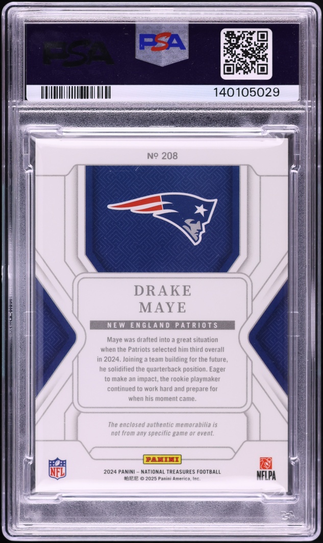 2024 National Treasures Drake Maye ROOKIE PATCH /99 #208 PSA 10 GEM MINT