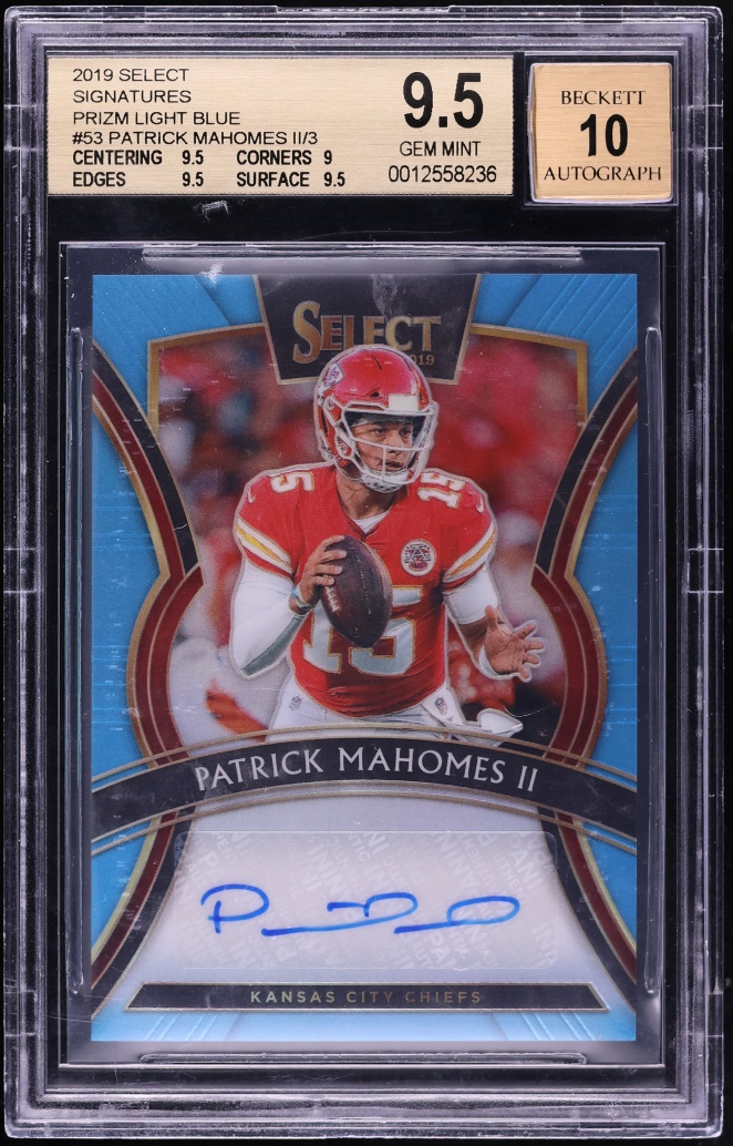 2019 Select Light Blue Prizm Patrick Mahomes II AUTO 3/3 #53 BGS 9.5 GEM MINT