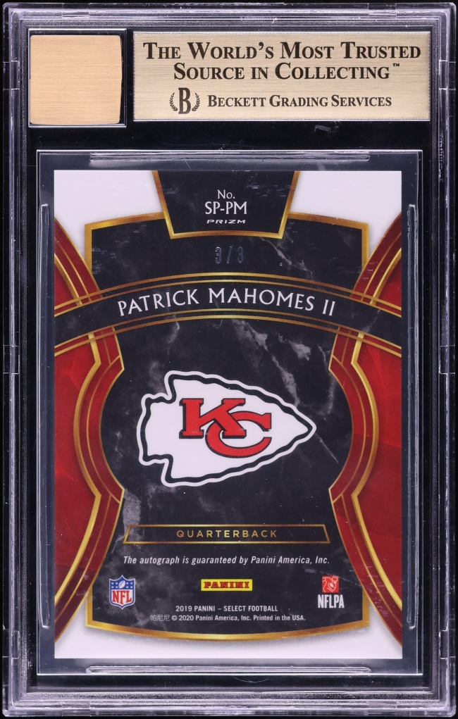2019 Select Light Blue Prizm Patrick Mahomes II AUTO 3/3 #53 BGS 9.5 GEM MINT