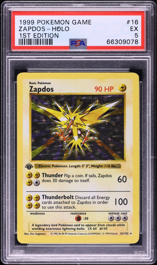 1999 Pokemon Base Set Shadowless 1st Edition Zapdos #16 PSA 5 EX