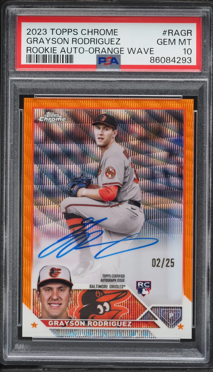 2023 Topps Chrome Orange Wave Refractor Grayson Rodriguez ROOKIE AUTO /25 #RAGR PSA 10 GEM MINT