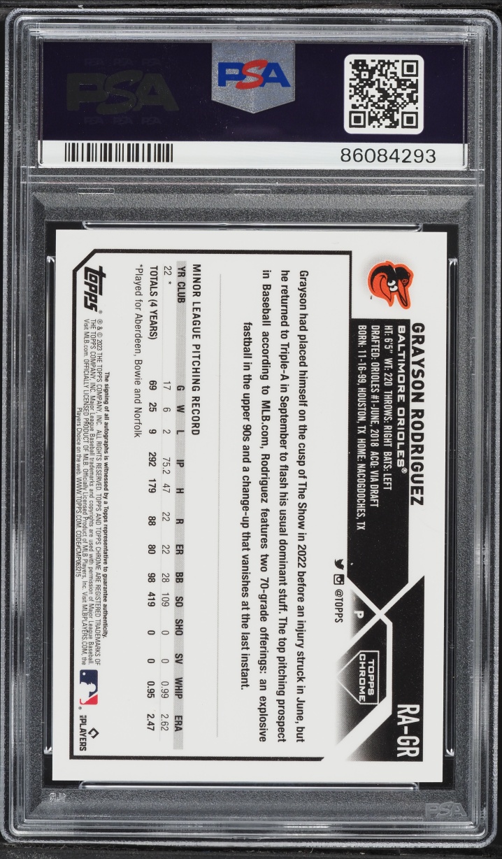 2023 Topps Chrome Orange Wave Refractor Grayson Rodriguez ROOKIE AUTO /25 #RAGR PSA 10 GEM MINT