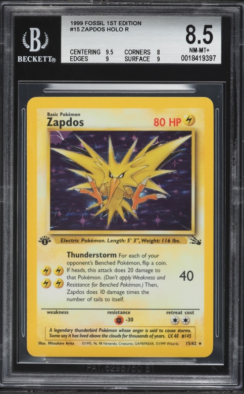 zapdos pokemon card first edition - Pokmon - Fossil 15/62 - Rare Vintage Authentic Collectible Holographic Trading Retreat Cost Guide to Understanding Fossil Zapdos