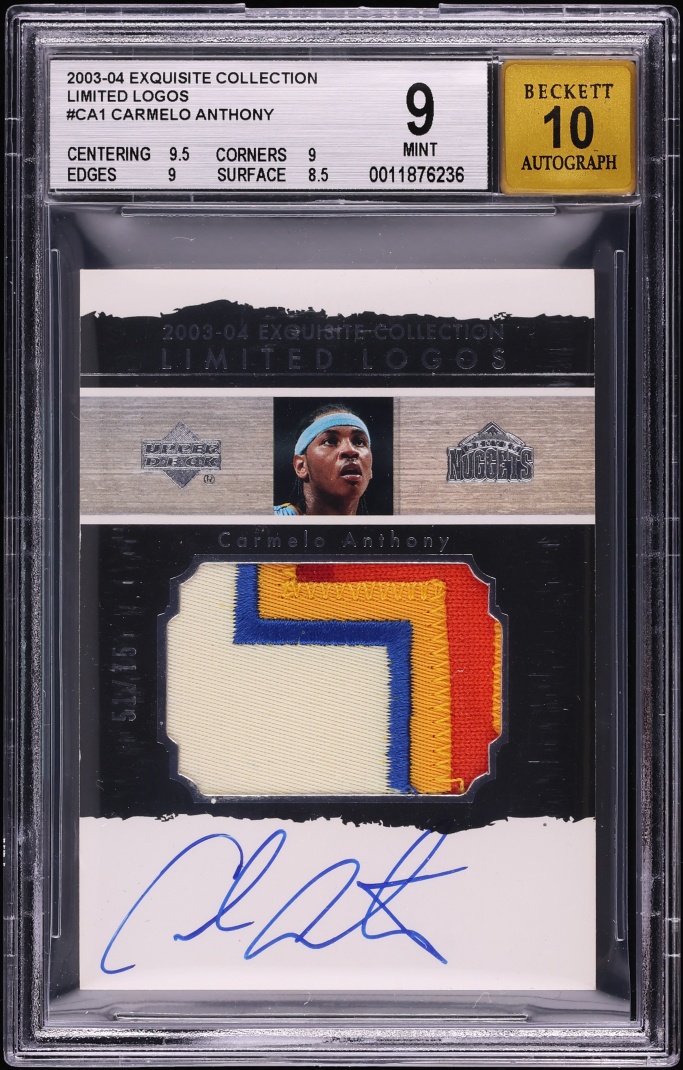 2003 Exquisite Collection Limited Logos Carmelo Anthony ROOKIE PATCH AUTO /75 #LL-CA BGS 9 MINT