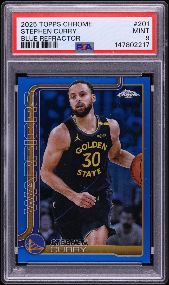 2025 Topps Chrome Blue Refractor Stephen Curry /150 #201 PSA 9 MINT