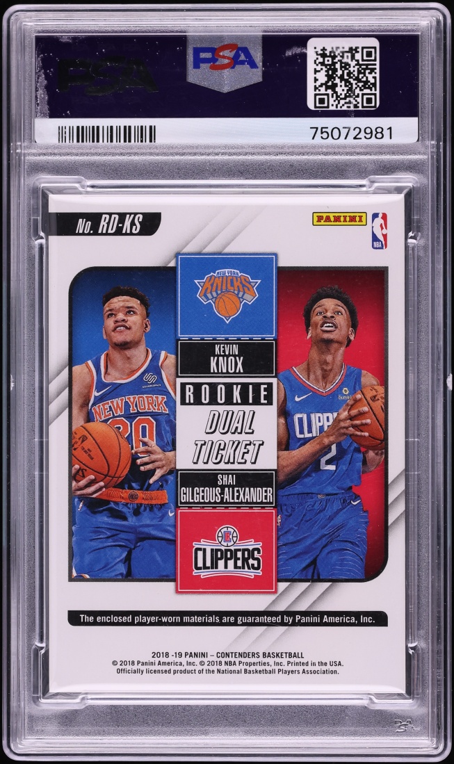 2018 Panini Contenders Shai Gilgeous-Alexander Kevin Knox ROOKIE PATCH 1/1 PSA 9 MINT